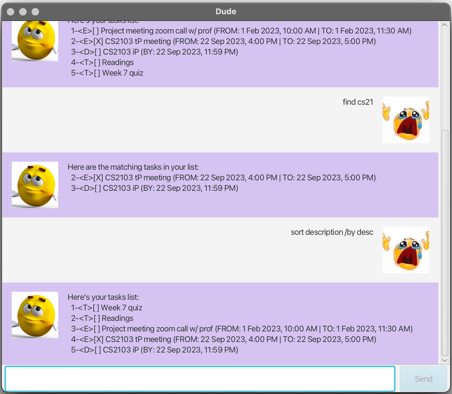 Screenshot of Dude GUI